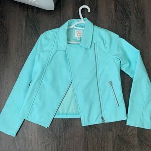 Blue cropped leather jacket